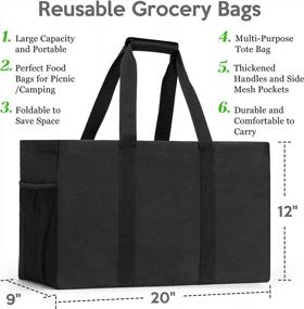 img 3 attached to Reinforced Handles Heavy Duty Clearlove Utility Tote Bag With Pockets - Foldable Grocery Shopping Bags Sturdy And Durable