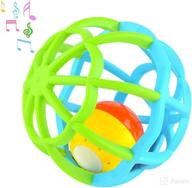 👶 green newborn baby rattle bendy ball toy with music, flashing lights, and teether - ideal musical toy for little boys and girls 3-18 months, toddler, infant, children - shake, roll, and gym fun logo