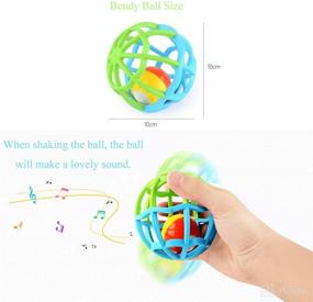 img 2 attached to 👶 Green Newborn Baby Rattle Bendy Ball Toy with Music, Flashing Lights, and Teether - Ideal Musical Toy for Little Boys and Girls 3-18 Months, Toddler, Infant, Children - Shake, Roll, and Gym Fun