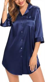 img 4 attached to Silky Satin Nightgown For Women With 3/4 Sleeves And Button-Down Design - Comfortable Sleepwear, Silk Nighty, Pajama Top By SWOMOG