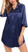 silky satin nightgown for women with 3/4 sleeves and button-down design - comfortable sleepwear, silk nighty, pajama top by swomog logo