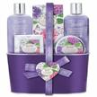 lavender bath and body spa gift basket for women - relaxing home spa kit with bubble bath, shower gel, body lotion, bath salt & bombs - perfect birthday or mothers day present! logo