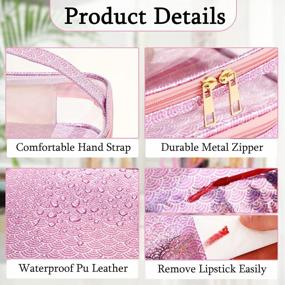 img 2 attached to 4 Pcs Waterproof Cosmetic Bags Portable Travel Makeup Bag Set With Glitter Mermaid Print Double Layer Multifunctional Organizer For Women And Girls - Pink