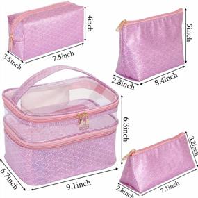 img 1 attached to 4 Pcs Waterproof Cosmetic Bags Portable Travel Makeup Bag Set With Glitter Mermaid Print Double Layer Multifunctional Organizer For Women And Girls - Pink