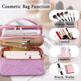 img 3 attached to 4 Pcs Waterproof Cosmetic Bags Portable Travel Makeup Bag Set With Glitter Mermaid Print Double Layer Multifunctional Organizer For Women And Girls - Pink