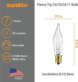 img 3 attached to 💡 Sunlite 7CFC/25/12PK Flame Tip 7W Incandescent Petite Chandelier Light Bulb - Crystal Clear (12 Pack)