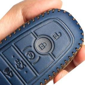 img 3 attached to Blue Cowhide Leather Key Fob Cover for Ford: 5-button Smart Key, Compatible with Most Explorer, Mustang, Fusion, Escape, Edge, Raptor, F150, F250, F350, F450, F550, Lincoln Aviator GT - OHTE Key Fob Cover