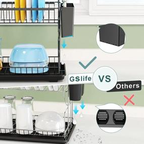 img 2 attached to GSlife Dish Drying Rack, Rust-Resistant Small 2 Tier Dish Rack With Drainboard Set, Dish Drainer With Utensil Holder & Cup Holder For Kitchen Counter, Black
