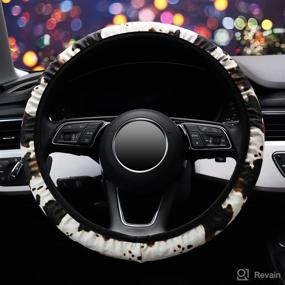 img 3 attached to 🐮 Cow Print Steering Wheel Cover: Premium 15 Inch Microfiber Leather for Women & Men - ZHOL, Cow Yellow