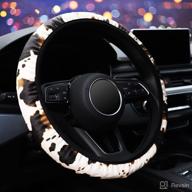 🐮 cow print steering wheel cover: premium 15 inch microfiber leather for women & men - zhol, cow yellow логотип