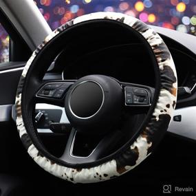 img 2 attached to 🐮 Cow Print Steering Wheel Cover: Premium 15 Inch Microfiber Leather for Women & Men - ZHOL, Cow Yellow