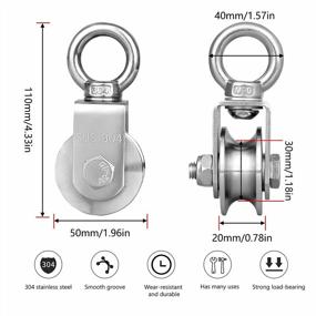 img 1 attached to 48Mm U Type Heavy Duty Stainless Steel Pulley Block Set With 33Ft 1/4 Nylon Rope & 2 Carabiner Hooks - TooTaci