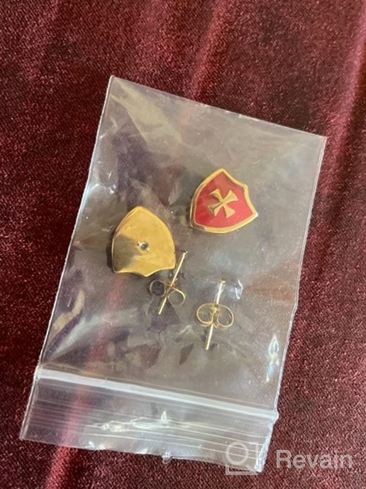 img 1 attached to 🛡️ Exquisite Stainless Steel Crusader Cross Medieval Shield Stud Earrings for Cocktail Parties review by Emily Wilson