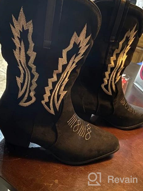 img 1 attached to TEMOFON Cowboy Boots For Women Suede Pointed Toe Pull On Booties Embroidered Western Cowgirl Mid Calf Boots review by David Ocampo