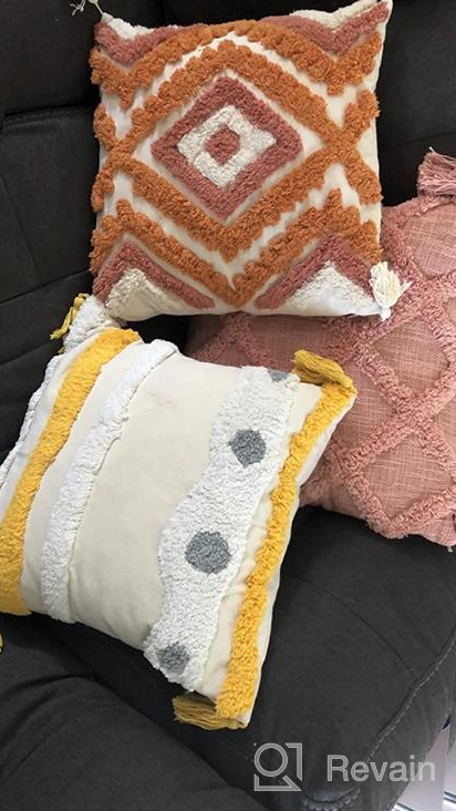 img 1 attached to Boho Throw Pillow Covers 18X18 With Tassels - Woven Tufted Decorative Pillow Covers For Couch, Sofa, Bedroom, Living Room - Merrycolor Bohemian Pillow Covers review by James Cross