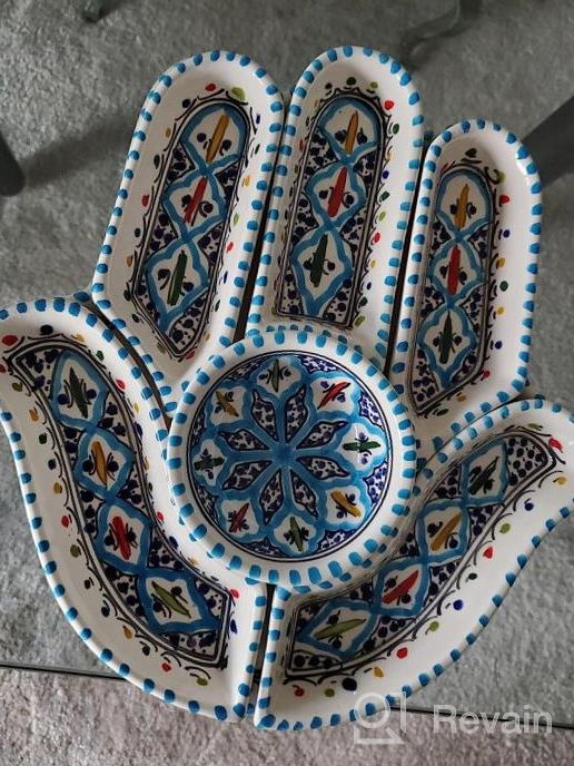 img 1 attached to Kamsah Plate Set & Serving Platter, Custom Hand-Painted Ceramic Appetizer Tray Serving Dishes For Celebrations, Parties And Events (Hand - Large, Bohemian Blue) review by Melanie Trunnell