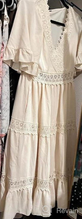 img 1 attached to Women'S Summer Boho Midi Dress V-Neck Lace Trim Ruffle Sleeve Elastic Waist Tiered With Pockets review by Victoria Bryant