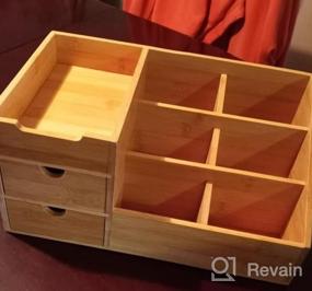 img 6 attached to Bamboo Makeup Organizer With Drawers, Cosmetic Tray Brush Holder For Vanity Countertop Or Dresser Top Storage