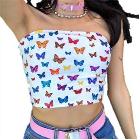 img 4 attached to Flutter In Style With AYIYO'S Strapless Butterfly Crop Top For Women