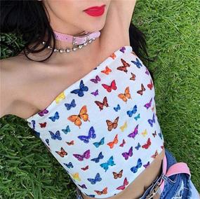 img 1 attached to Flutter In Style With AYIYO'S Strapless Butterfly Crop Top For Women