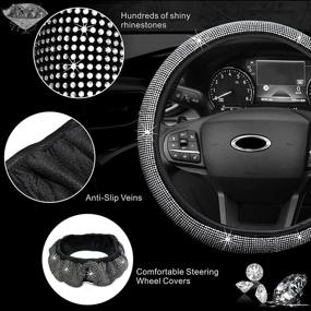 img 3 attached to 💎 Bling Car Accessories Set for Women: MAIMEIMI Rhinestone Decor Kit with Bling Steering Wheel Cover, License Plate Frame, Crystal Car Holder, Car Charger, and More - 14pcs