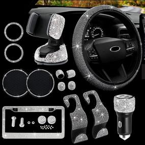 img 4 attached to 💎 Bling Car Accessories Set for Women: MAIMEIMI Rhinestone Decor Kit with Bling Steering Wheel Cover, License Plate Frame, Crystal Car Holder, Car Charger, and More - 14pcs