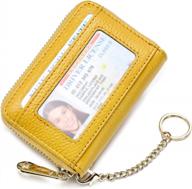 imeetu rfid credit card holder wallet with keychain & id window small leather zipper card case for women (horizontal 10 slots, light yellow) logo