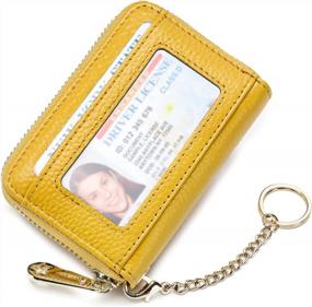 img 4 attached to Imeetu RFID Credit Card Holder Wallet With Keychain & ID Window Small Leather Zipper Card Case For Women (Horizontal 10 Slots, Light Yellow)