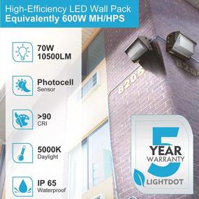 img 3 attached to Outdoor Wall Pack Lights - 2 Pack Of Super Bright 70W LED Fixtures With Dusk To Dawn Photocell, 5000K Daylight And IP65 Waterproof Rating For Enhanced Security Lighting, Providing 10500Lm
