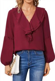 img 4 attached to Women'S V Neck Business Casual Chiffon Blouse Top With Elegant Ruffle Long Balloon Sleeves And Button Up Work Shirt