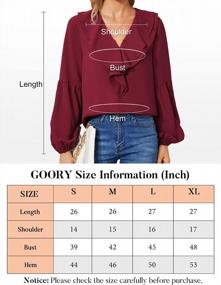 img 1 attached to Women'S V Neck Business Casual Chiffon Blouse Top With Elegant Ruffle Long Balloon Sleeves And Button Up Work Shirt