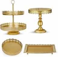 premium dessert display set - riccle gold cake stand set of 4 - antique stands and trays for elegant christmas, wedding, birthday, bridal & baby shower dessert tables logo