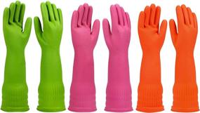 img 4 attached to 🧤 Reusable Rubber Dishwashing Gloves: 3 Pairs for Kitchen Cleaning, Long-lasting & Durable Household Gloves