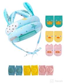 img 4 attached to 🚼 SEO-Optimized: JunNeng Baby Walker Head Helmet with Knee Pads, Toddler Head Protector Bumper Bonnet & Anti-Slip Socks (Blue Cloud)