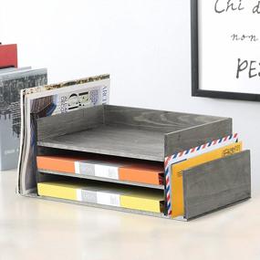 img 3 attached to MyGift Weathered Gray Wood 3-Tier Desktop Paper Tray Organizer With 2 Side Mail Holder Slots For Document And Folder Rack