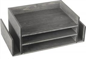 img 2 attached to MyGift Weathered Gray Wood 3-Tier Desktop Paper Tray Organizer With 2 Side Mail Holder Slots For Document And Folder Rack