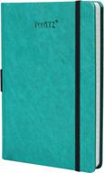 thick hardcover notebook/journal with a5 120gsm premium paper, college ruled bound notebook with pen holder, skyblue leather, 3 ribbon marker, inner pocket, 8.4 x 5.7 in logo