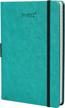 thick hardcover notebook/journal with a5 120gsm premium paper, college ruled bound notebook with pen holder, skyblue leather, 3 ribbon marker, inner pocket, 8.4 x 5.7 in logo