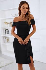 img 1 attached to KANCY KOLE Women'S Ruffles Off The Shoulder Hide Belly Fat Bodycon Cocktail Dress Elegant Wedding Guest Midi Dresses