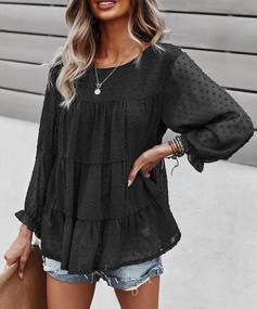 img 2 attached to PRETTYGARDEN Women'S Summer Loose Chiffon Blouse Mesh Long Sleeve Casual Round Neck Peplum Tops