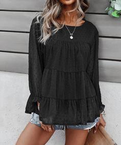 img 3 attached to PRETTYGARDEN Women'S Summer Loose Chiffon Blouse Mesh Long Sleeve Casual Round Neck Peplum Tops