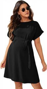 img 4 attached to Maternity Tunic Dress With Batwing Sleeve, Belt, And Round Neck By Verdusa