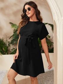 img 2 attached to Maternity Tunic Dress With Batwing Sleeve, Belt, And Round Neck By Verdusa