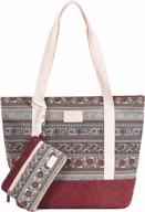 arcenciel canvas boho tote bag for women shoulder hobo purse beach handbags work school travel shopping pack (maroon) logo