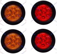 set of 4 pc 2-inch round led light side marker clearance with rubber grommet for trailers - 2 red and 2 amber [7 leds] [ip 67] logo