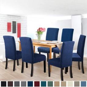 img 3 attached to Набор из 4 темно-синих чехлов на стулья для столовой - стильные чехлы на кухонные стулья для GoodtoU (темно-синий)