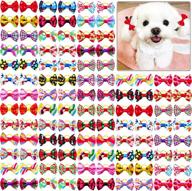 🎀 100pcs/50pairs dog hair bows by mruq - cute small dog hair bows with rubber bands for grooming accessories. handmade mini dog bows ribbon fabric for pet puppy yorkie. supplies included. логотип