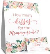 floral how many kisses baby shower game - (sign & cards included) logo