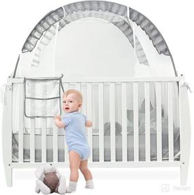 img 4 attached to 👶 The Miki Moo Baby Crib Tent - Breathable & See Through Crib Canopy with Hanging Diaper Storage Bag, Crib Net to Prevent Baby from Climbing Out, Mosquito Net for Toddlers