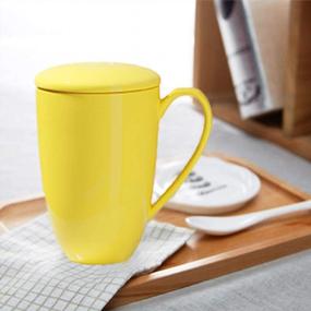img 3 attached to Ceramic Tea Mug With Infuser And Lid - Immaculife Teacup For Perfect Steeping, 16 Oz, Yellow